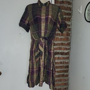 Lauren Ralph Lauren Multicolor Plaid Dress Tie Belt Button Down Size 18W 18+ 40